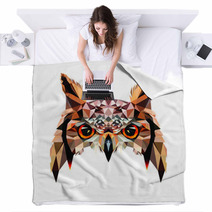 Low Poly Triangular Owl Face On White Background Symmetrical Vector Illustration Eps 10 Isolated Polygonal Style Trendy Modern Logo Design Suitable For Printing On A T Shirt Or Sweatshirt Blankets 212414481