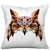 Low Poly Triangular Owl Face On White Background Symmetrical Vector Illustration Eps 10 Isolated Polygonal Style Trendy Modern Logo Design Suitable For Printing On A T Shirt Or Sweatshirt Pillows 212414481