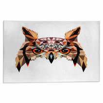 Low Poly Triangular Owl Face On White Background Symmetrical Vector Illustration Eps 10 Isolated Polygonal Style Trendy Modern Logo Design Suitable For Printing On A T Shirt Or Sweatshirt Rugs 212414481
