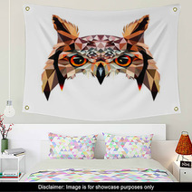Low Poly Triangular Owl Face On White Background Symmetrical Vector Illustration Eps 10 Isolated Polygonal Style Trendy Modern Logo Design Suitable For Printing On A T Shirt Or Sweatshirt Wall Art 212414481