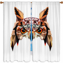 Low Poly Triangular Owl Face On White Background Symmetrical Vector Illustration Eps 10 Isolated Polygonal Style Trendy Modern Logo Design Suitable For Printing On A T Shirt Or Sweatshirt Window Curtains 212414481
