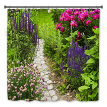 Lush Blooming Summer Garden With Paved Path Bath Decor 8837318