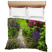 Lush Blooming Summer Garden With Paved Path Bedding 8837318