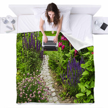 Lush Blooming Summer Garden With Paved Path Blankets 8837318