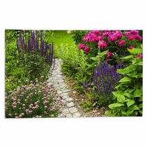 Lush Blooming Summer Garden With Paved Path Rugs 8837318