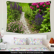 Lush Blooming Summer Garden With Paved Path Wall Art 8837318