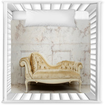 Luxurious Golden Sofa On A Background Of Old White Wall Nursery Decor 136055200