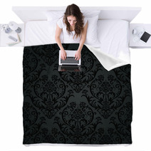 Luxury Black Charcoal Floral Wallpaper Pattern Blankets 53228646