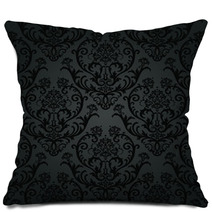 Luxury Black Charcoal Floral Wallpaper Pattern Pillows 53228646
