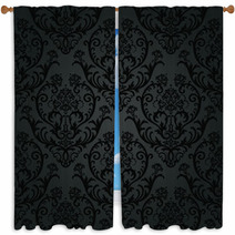Luxury Black Charcoal Floral Wallpaper Pattern Window Curtains 53228646