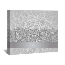 Luxury Silver Leaves Lace Border And Background Wall Art 45062596