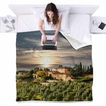 Luxury Villa In Tuscany, Famous Vineyard In Italy Blankets 49332612