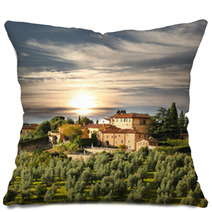 Luxury Villa In Tuscany, Famous Vineyard In Italy Pillows 49332612