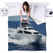 Luxury Yacht At Sea Blankets 64993076