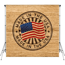 Made In The USA. Stamp On Wooden Background Backdrops 68928067