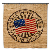 Made In The USA. Stamp On Wooden Background Bath Decor 68928067
