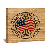 Made In The USA. Stamp On Wooden Background Wall Art 68928067