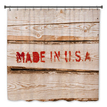 Made In USA. Red Label On Wooden Box Side Bath Decor 62682484