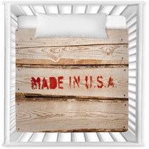 Made In USA. Red Label On Wooden Box Side Nursery Decor 62682484