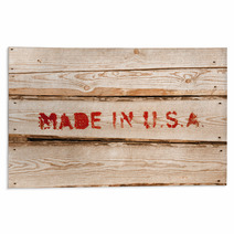 Made In USA. Red Label On Wooden Box Side Rugs 62682484