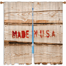 Made In USA. Red Label On Wooden Box Side Window Curtains 62682484