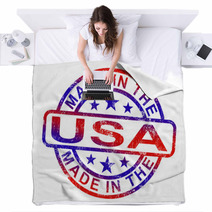 Made In USA Stamp Shows American Products Or Produce Blankets 42348519