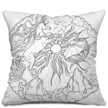 Magic Horse Dragon And Sun Encircled By Clouds Pillows 131553923