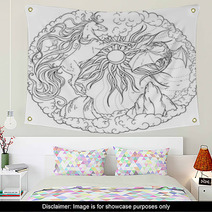 Magic Horse Dragon And Sun Encircled By Clouds Wall Art 131553923