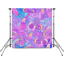 Magic Mushrooms Seamless Pattern Psychedelic Hallucination Vibrant Vector Illustration Backdrops 166124172