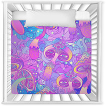 Magic Mushrooms Seamless Pattern Psychedelic Hallucination Vibrant Vector Illustration Nursery Decor 166124172