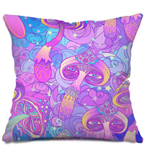Magic Mushrooms Seamless Pattern Psychedelic Hallucination Vibrant Vector Illustration Pillows 166124172