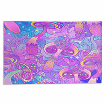 Magic Mushrooms Seamless Pattern Psychedelic Hallucination Vibrant Vector Illustration Rugs 166124172