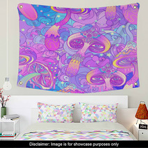 Magic Mushrooms Seamless Pattern Psychedelic Hallucination Vibrant Vector Illustration Wall Art 166124172