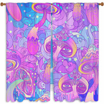 Magic Mushrooms Seamless Pattern Psychedelic Hallucination Vibrant Vector Illustration Window Curtains 166124172