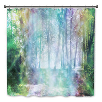 Magical Spiritual Woodland Energy - Rainbow Colored Woodland Scene With Streams Of Sparkling Light  Bath Decor 90393573