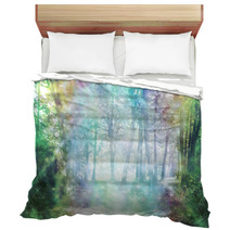 Magical Spiritual Woodland Energy - Rainbow Colored Woodland Scene With Streams Of Sparkling Light  Bedding 90393573