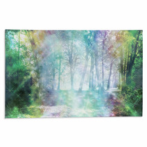 Magical Spiritual Woodland Energy - Rainbow Colored Woodland Scene With Streams Of Sparkling Light  Rugs 90393573