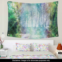 Magical Spiritual Woodland Energy - Rainbow Colored Woodland Scene With Streams Of Sparkling Light  Wall Art 90393573