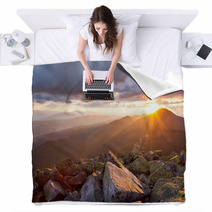 Majestic Sunset In The Mountains Landscape. Dramatic Sky And Col Blankets 67188748