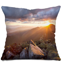 Majestic Sunset In The Mountains Landscape. Dramatic Sky And Col Pillows 67188748