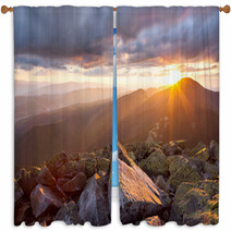 Majestic Sunset In The Mountains Landscape. Dramatic Sky And Col Window Curtains 67188748