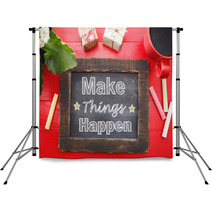 Make Things Happen On Chalkboard On Red Table Backdrops 68213530