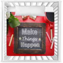 Make Things Happen On Chalkboard On Red Table Nursery Decor 68213530