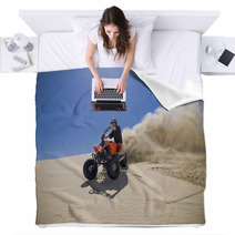 Male ATV Rider Roosting Sand In The Oregon Sand Dunes Blankets 22546636
