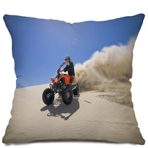 Male ATV Rider Roosting Sand In The Oregon Sand Dunes Pillows 22546636