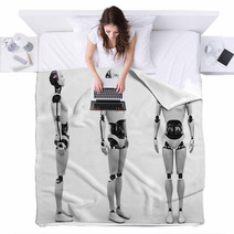 Male Robot Standing, Three Different Angles. Blankets 51681266