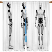 Male Robot Standing, Three Different Angles. Window Curtains 51681266