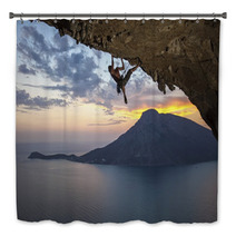 Male Rock Climber At Sunset. Kalymnos Island, Greece Bath Decor 54132885