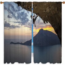 Male Rock Climber At Sunset. Kalymnos Island, Greece Window Curtains 54132885