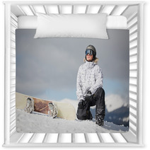 Male Snowboarder Against Sun And Blue Sky Nursery Decor 46541965